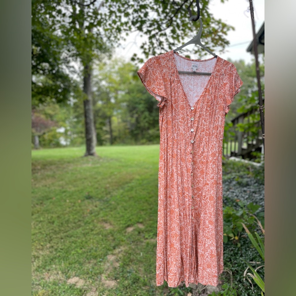 Rhythm Orange Floral Midi Dress